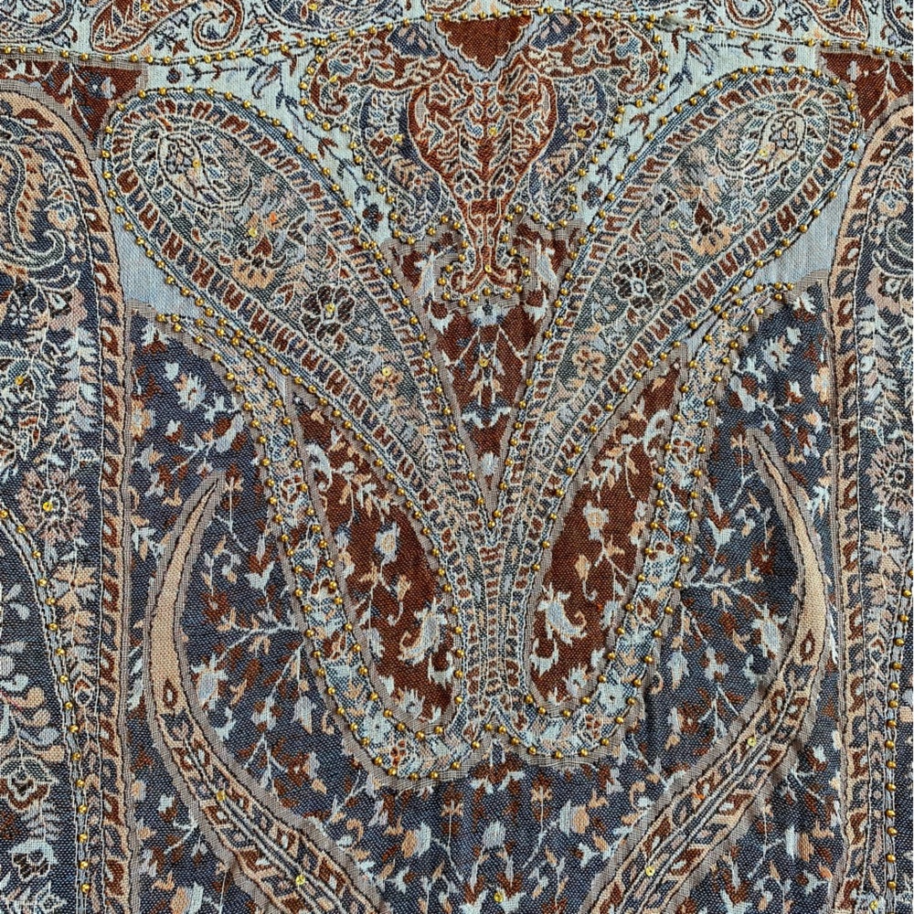 Raj Pashmina Scarf Embroidered Paisley Floral Made In India - Picture 5 of 13
